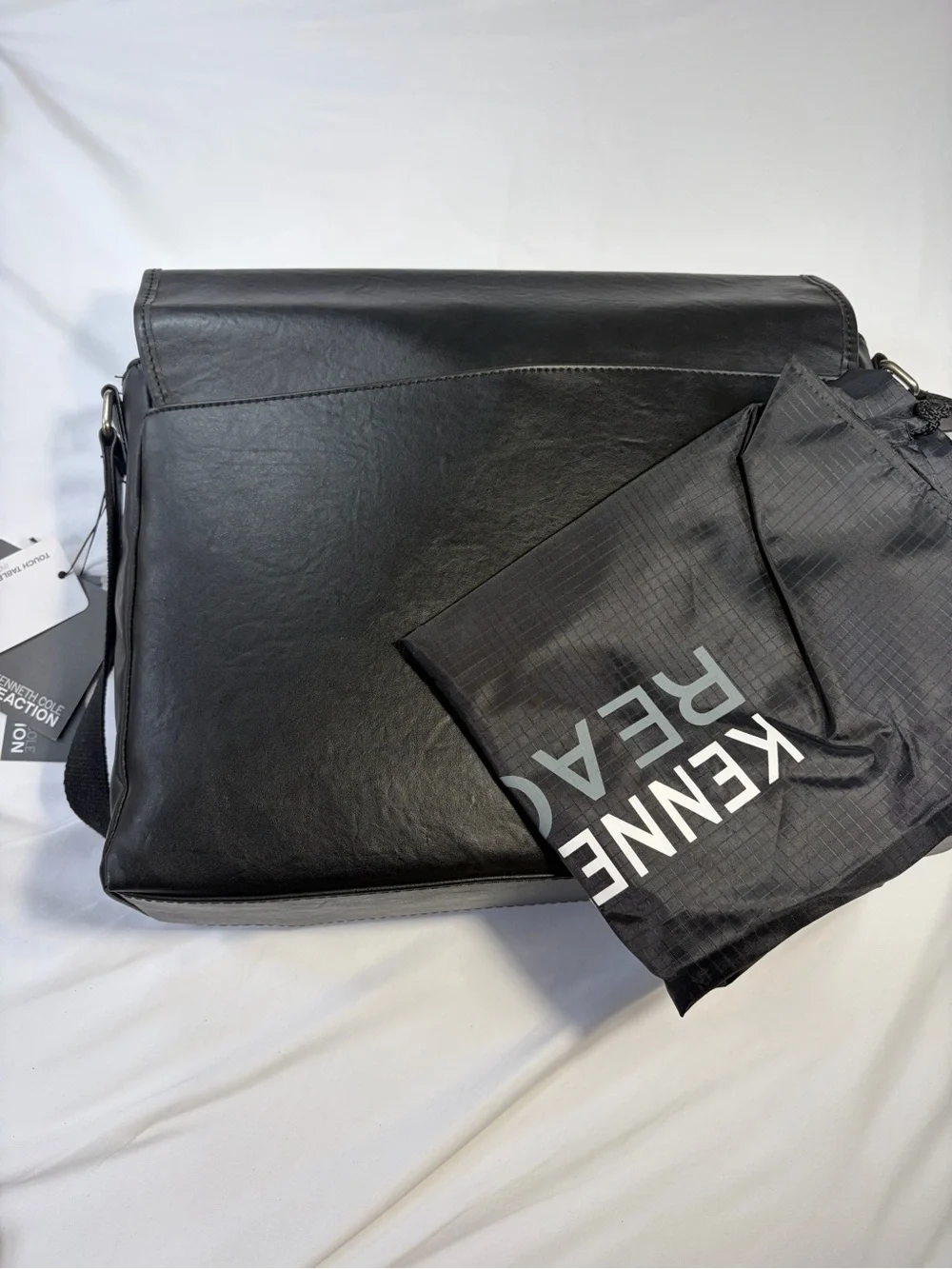 Kenneth Cole Reaction Black Vegan LeatherMessenger Bag for Men